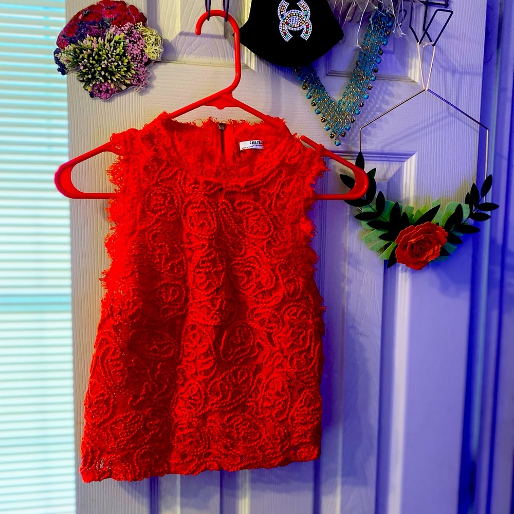 Zara sleeveless blouse. Small. Beautiful embroidery and stunning bright color!